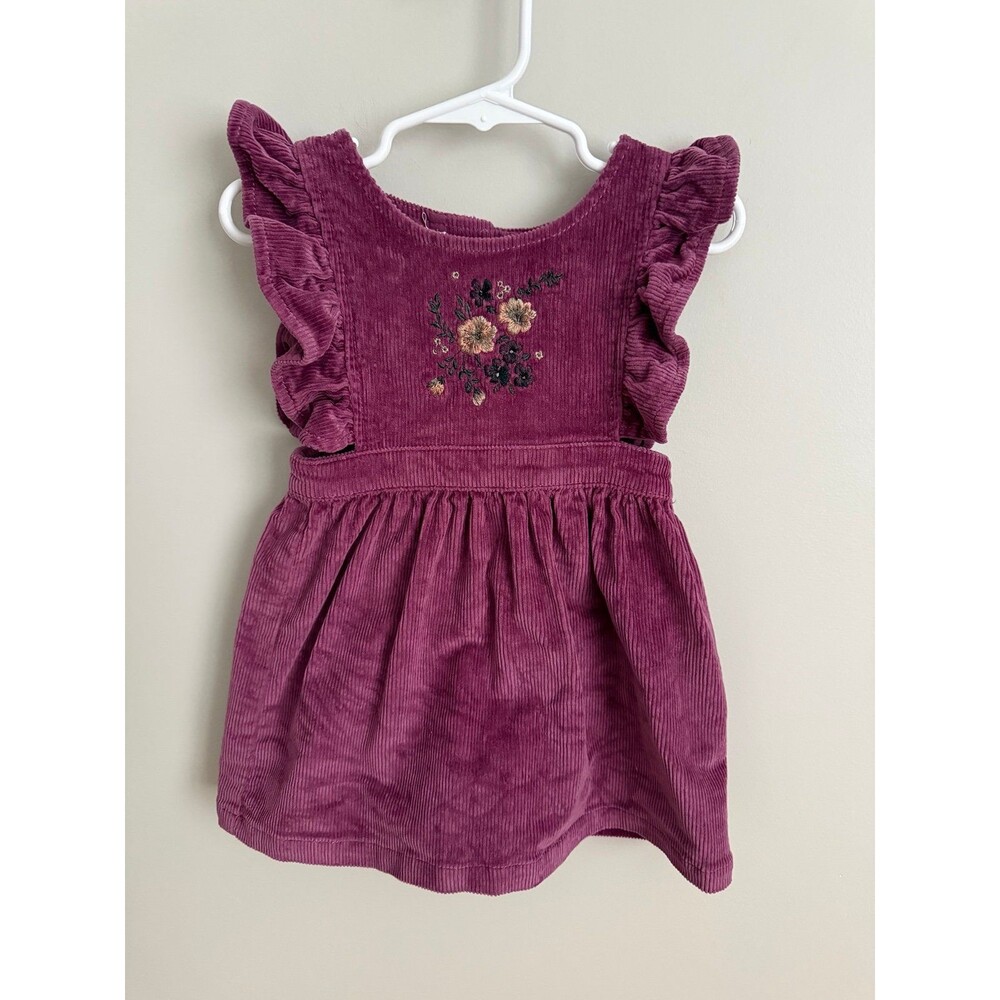 Jamie Kay 1y Corduroy Floral Embroidered Pinafore Dress VGUC Plum